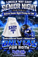 
              Lincoln Way East Senior Night Special — Custom Embroidered Towel & Helmet Bell Bundle
            